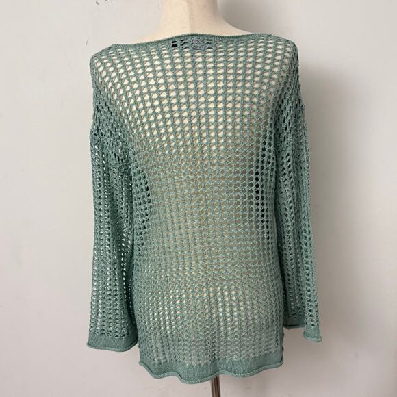 ZESICA Open Knit Crochet Beach Cover Tunic Top Seafoam Green Size M - Picture 4 of 10